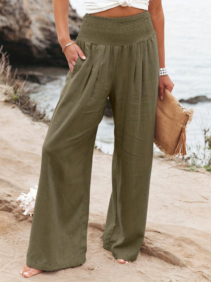 Damen weite Leinenhose mit elastischem Bund Echoarchiv