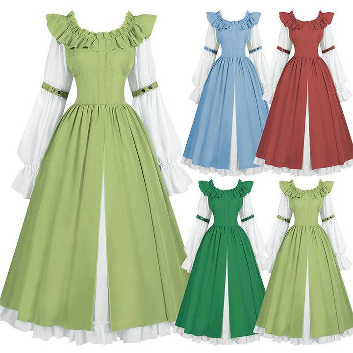 Damen nan romantisches viktorianisches Kleid mit Rüschenkragen, taillierter Korsagenoptik und ausgestelltem Tellerrock Echo Archiv