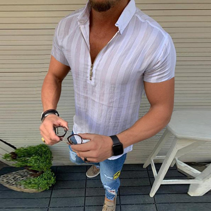 Herren Kurzarmhemd mit modernen Streifen und eleganter Reißverschlussöffnung Echoarchiv