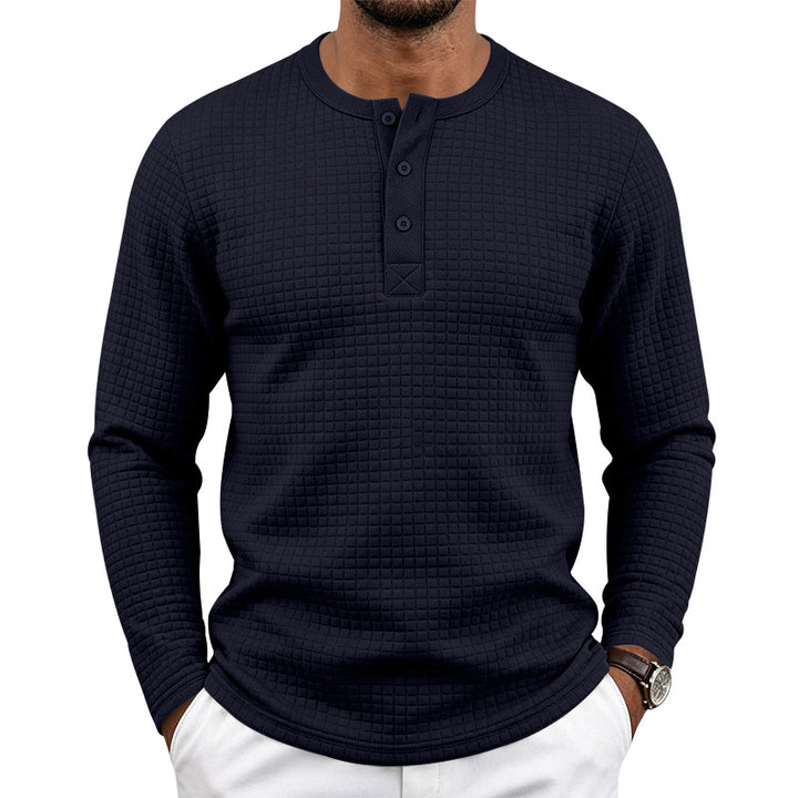 Herren Texturiertes Thermo-Henley-Langarmshirt mit Waffelstruktur und abgerundetem Saum Echoarchiv