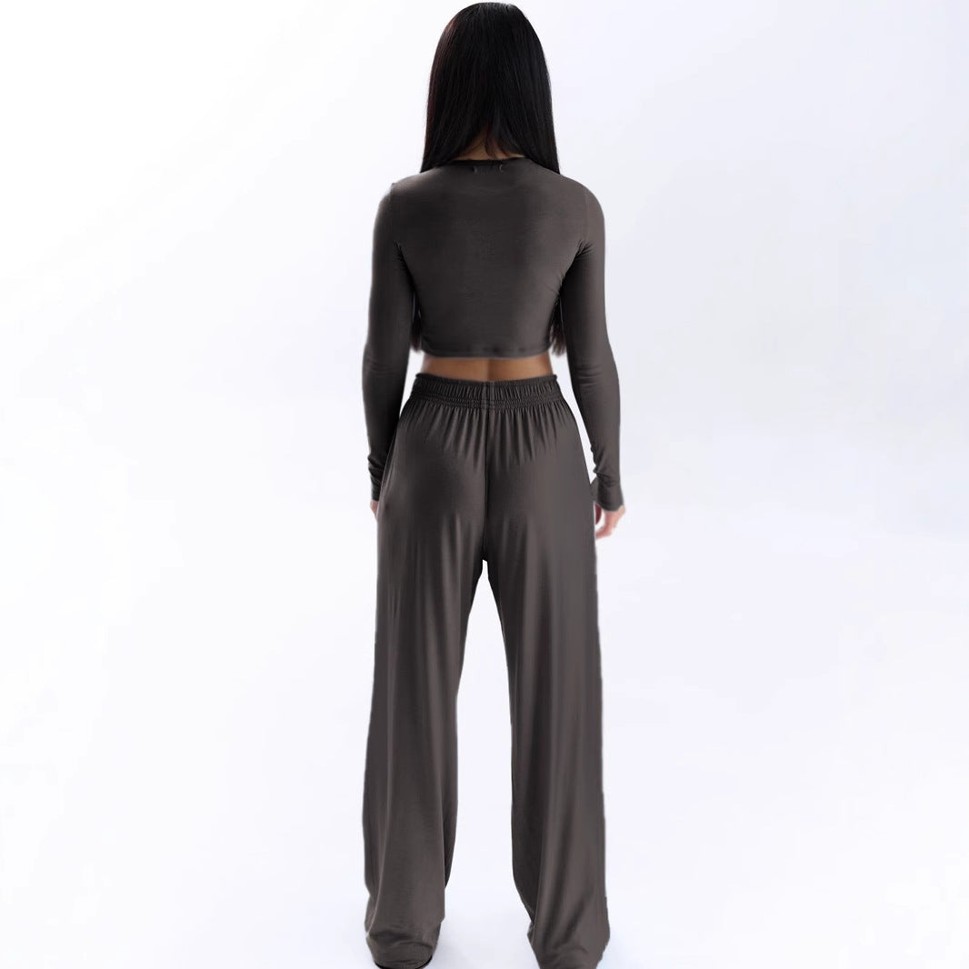 Damen Elegantes Zweiteiliges Set mit cropped Oberteil und weiten Hosen Echo Archiv