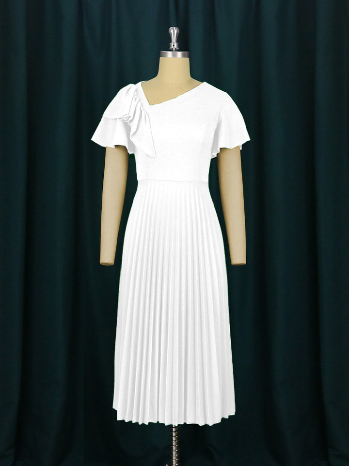 Damen Plissee-Kleid mit asymmetrischem Schnitt und eleganter Rüsche Echo Archiv