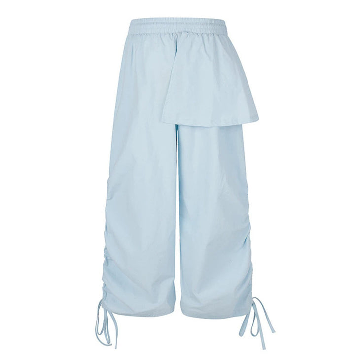 Damen Weite Capri-Hose mit Tunnelzug, seitlicher Raffung und asymmetrischer Überlagerung Echoarchiv