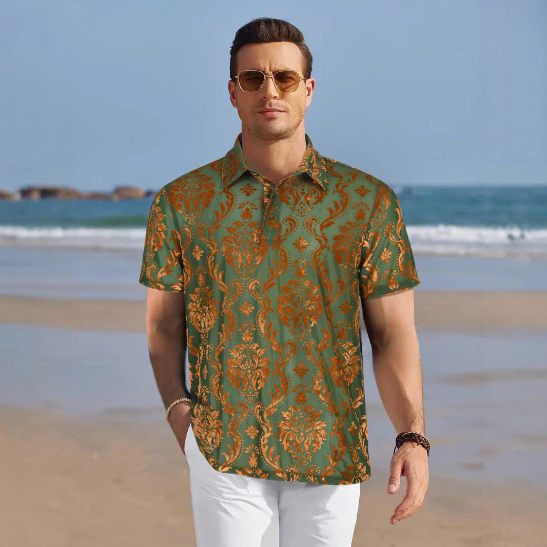 Herren Polohemd mit elegantem Damastmuster Echoarchiv