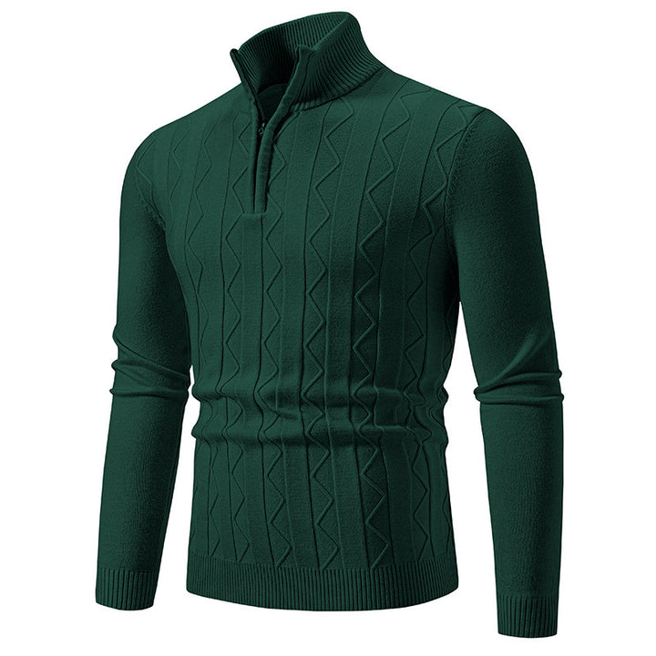 Herren Slim-Fit Halbzip-Strickpullover mit Mockneck, Zopfmuster und gerippten Bündchen Echo Archiv