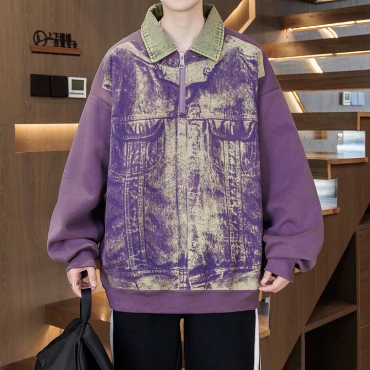 Unisex Oversized Sweatshirt mit blauem Denim-Design und Stehkragen Echoarchiv