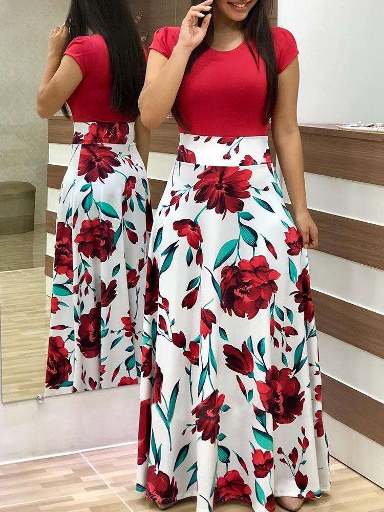 Damen Elegantes Maxikleid mit grafischem Druck und flexiblem Bund Echo Archiv