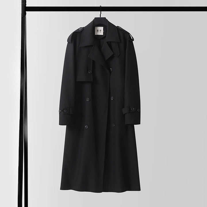 Damen klassischer Doppelreihiger Trenchcoat mit Taillengürtel und Schalkragen Echoarchiv