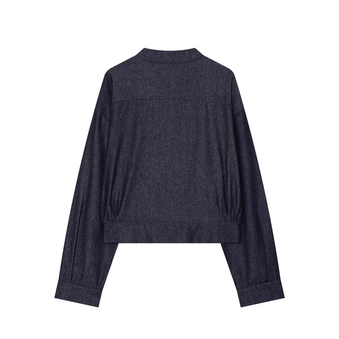 Damen Cropped Jeansjacke mit Stehkragen und chinesischen Knebelverschlüssen Echo Archiv