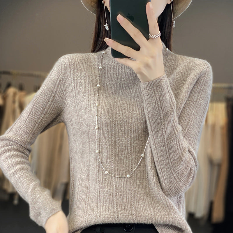 Damen Strukturierter Mockneck-Pullover aus kaschmirähnlicher Wollmischung Echoarchiv