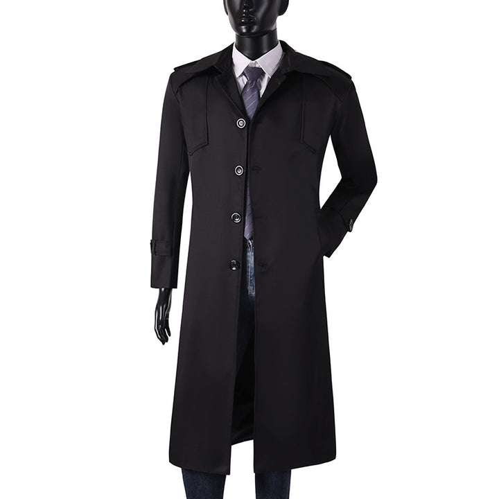 Herren Lang geschnittener Trenchcoat mit klassischem Revers und wasserabweisendem Finish Echoarchiv