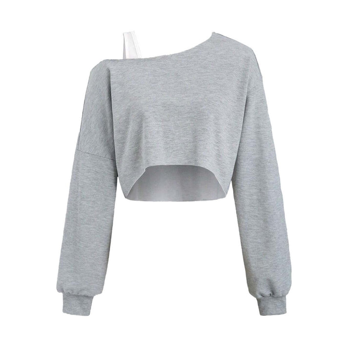 Damen cropped Off-Shoulder Sweatshirt mit einseitigem Träger, Ballonärmeln und Rippbündchen – Avérine