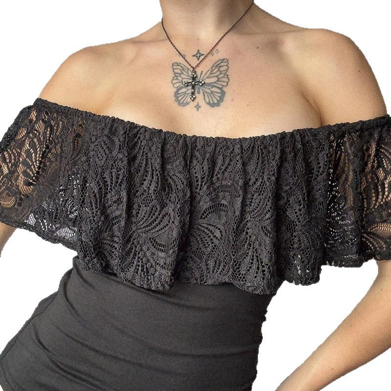 Damen Oberteil mit Spitzen-Overlay und schulterfreiem Design Echo Archiv