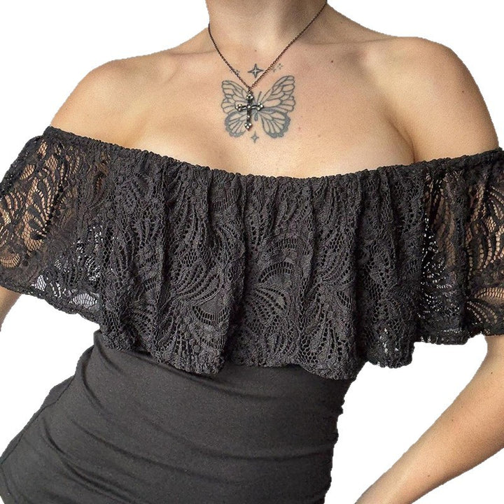 Damen Oberteil mit Spitzen-Overlay und schulterfreiem Design Echo Archiv