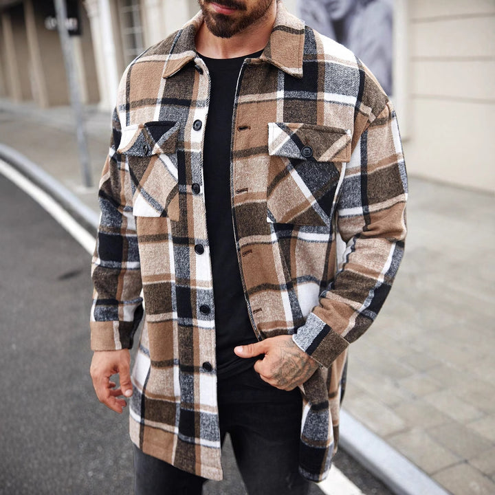 Herren karierte Flanelljacke mit knöpfbaren Taschen und modernem Schnitt Echoarchiv