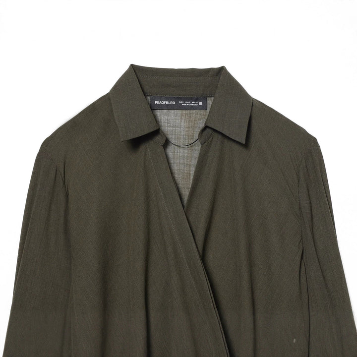Damen Wickelbluse mit Hemdkragen, asymmetrischem Zipfelsaum und Knotenverschluss – Élovi