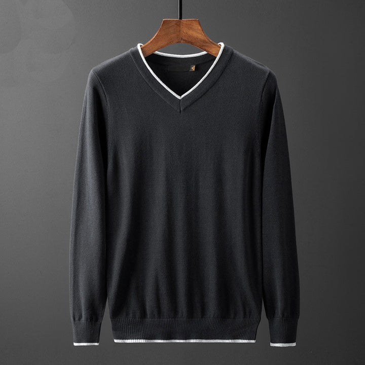 Herren V-Ausschnitt Pullover mit kontrastierendem Kragen Echoarchiv