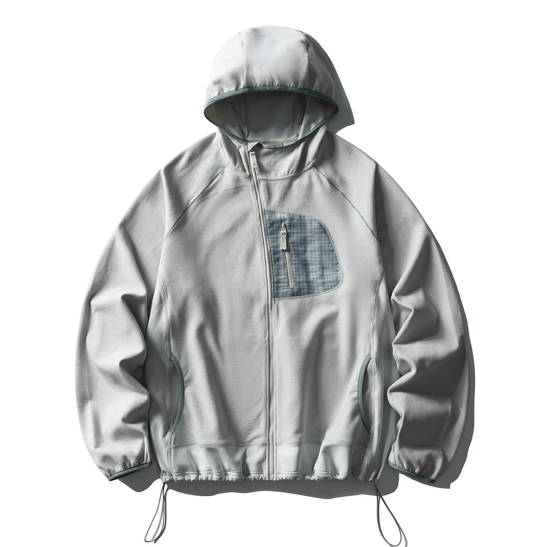 Unisex Leichte Tech-Fleece Kapuzenjacke mit Frontreißverschluss, Brust-Zip-Tasche und Kordelzugsaum Echoarchiv