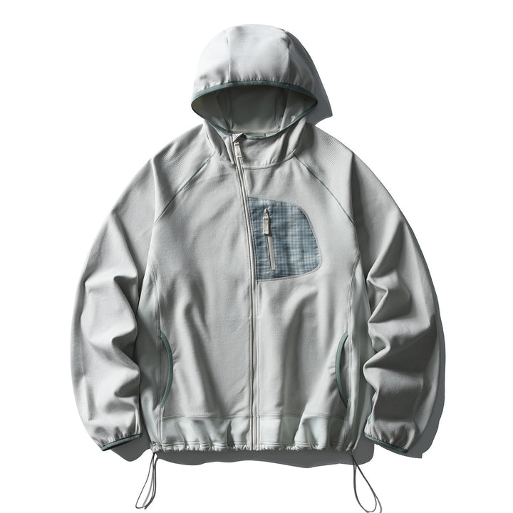 Unisex Leichte Tech-Fleece Kapuzenjacke mit Frontreißverschluss, Brust-Zip-Tasche und Kordelzugsaum Echoarchiv