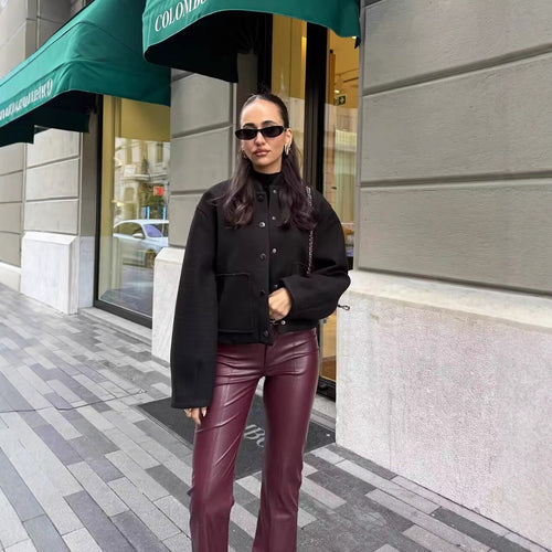 Damen Cropped Wollmix‑Jacke im Boxy‑Schnitt mit Stehkragen und aufgesetzten Taschen Echoarchiv