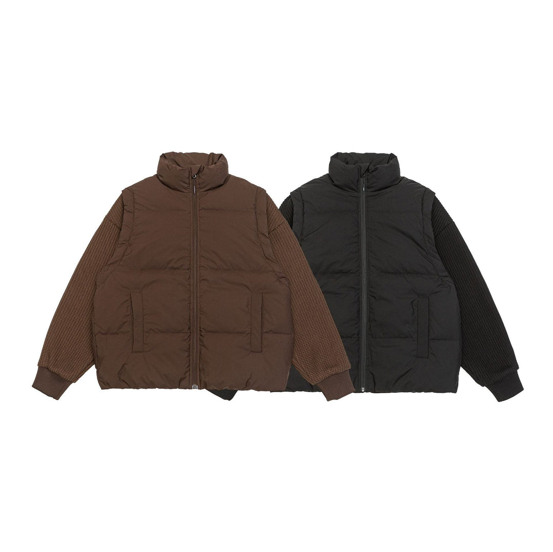 Herren Gefütterte Hybrid‑Steppjacke mit Strickärmeln und hohem Stehkragen Echoarchiv
