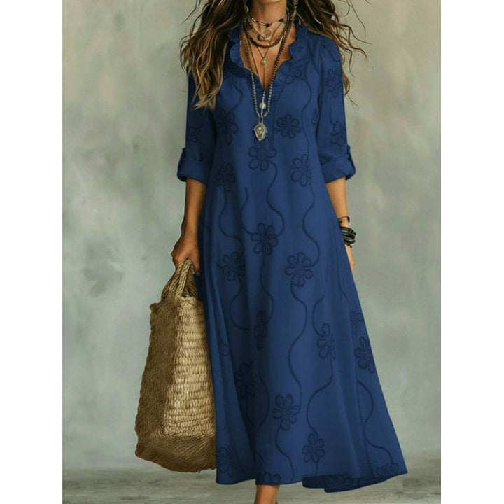 Damen Langes Boho-Maxikleid mit Blumenstickerei und V‑Ausschnitt Echoarchiv