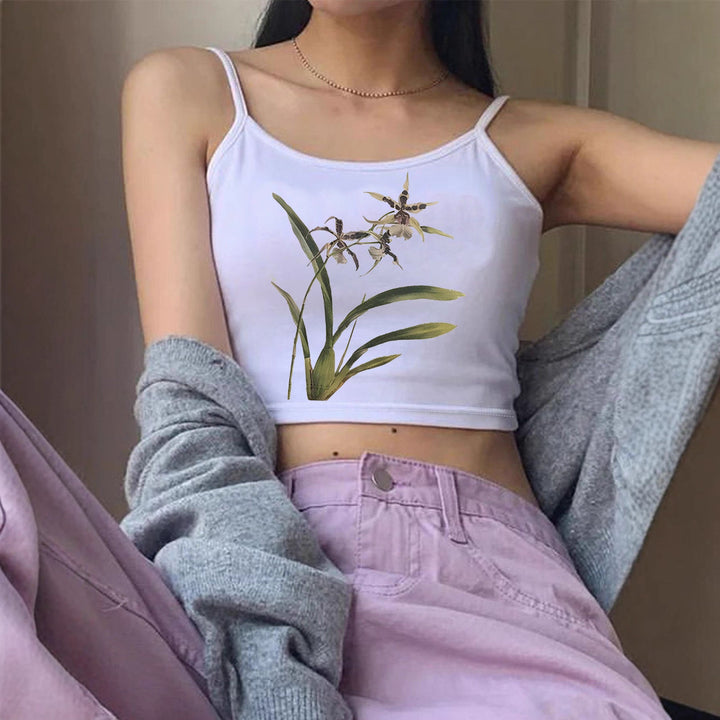 Damen Crop-Top mit floralem Design und schmalen Trägern Echo Archiv