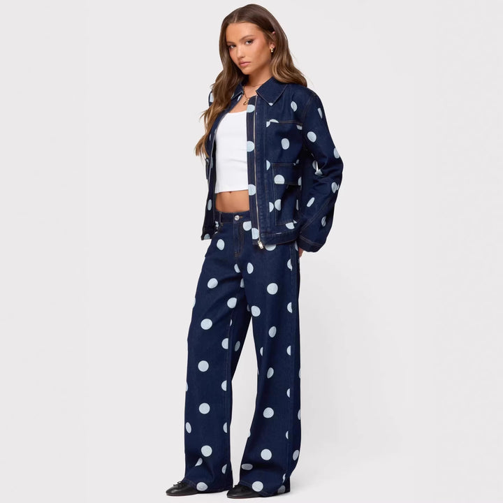 Damen Polka-Dot Denim-Set mit lässiger Schnittführung und angesagten Details Echo Archiv