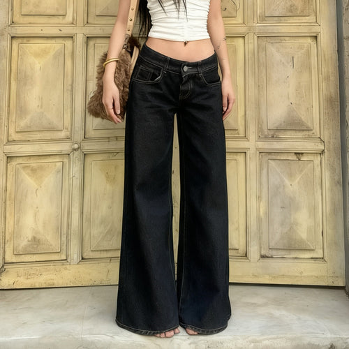 Damen nan weite Highwaist-Jeans mit weitem Bein, hohem Bund und Kontraststeppung Echo Archiv