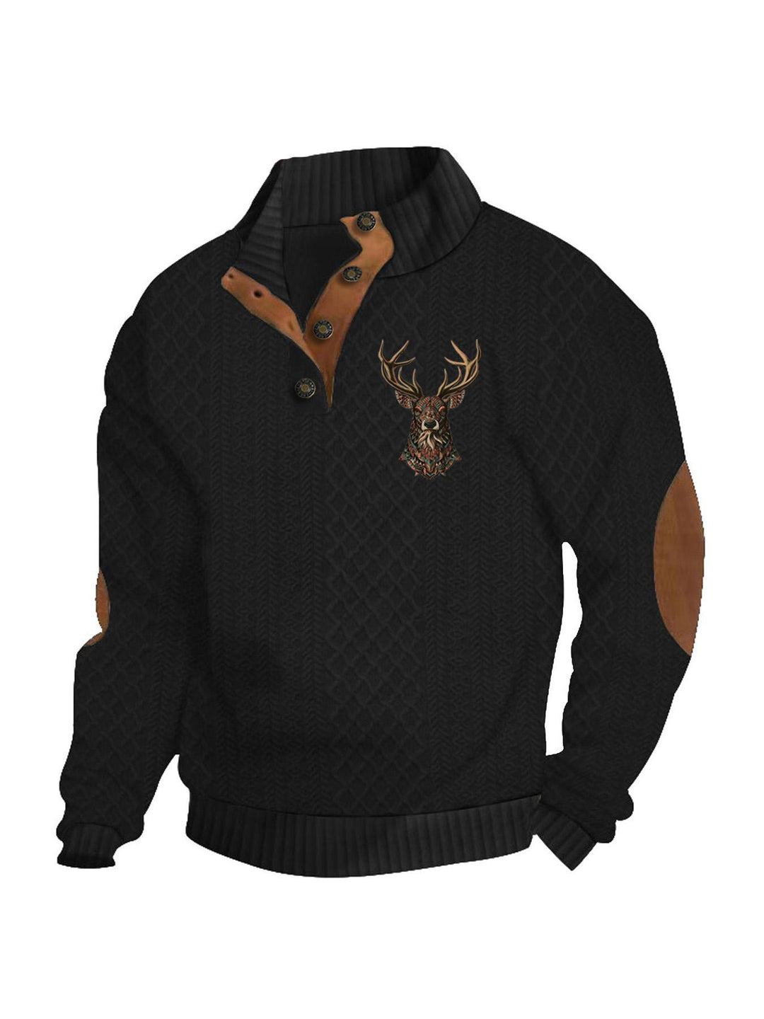 Herren nan Heritage-Strukturpullover mit Stehkragen Lederimitat-Besatz Ellenbogen-Patches und Halbknopfleiste Echo Archiv