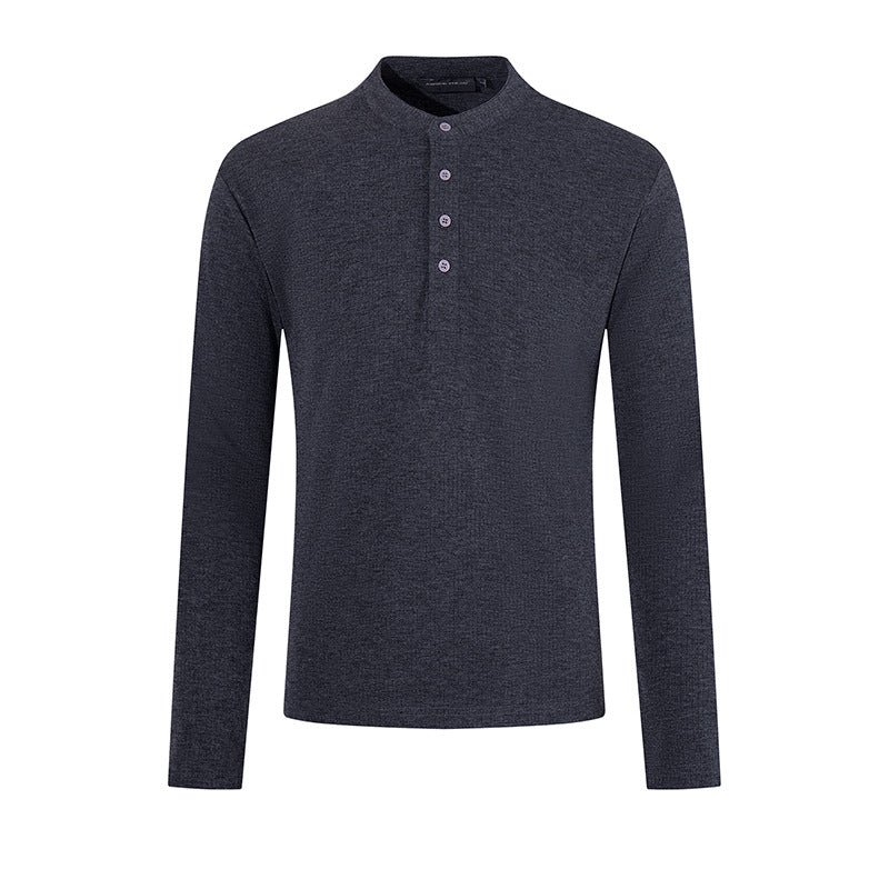 Herren Feinstrick-Langarmshirt mit Stehkragen und Knopfleiste Echoarchiv