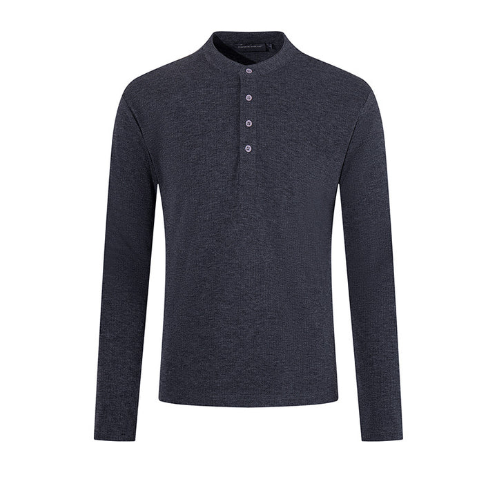 Herren Feinstrick-Langarmshirt mit Stehkragen und Knopfleiste Echoarchiv
