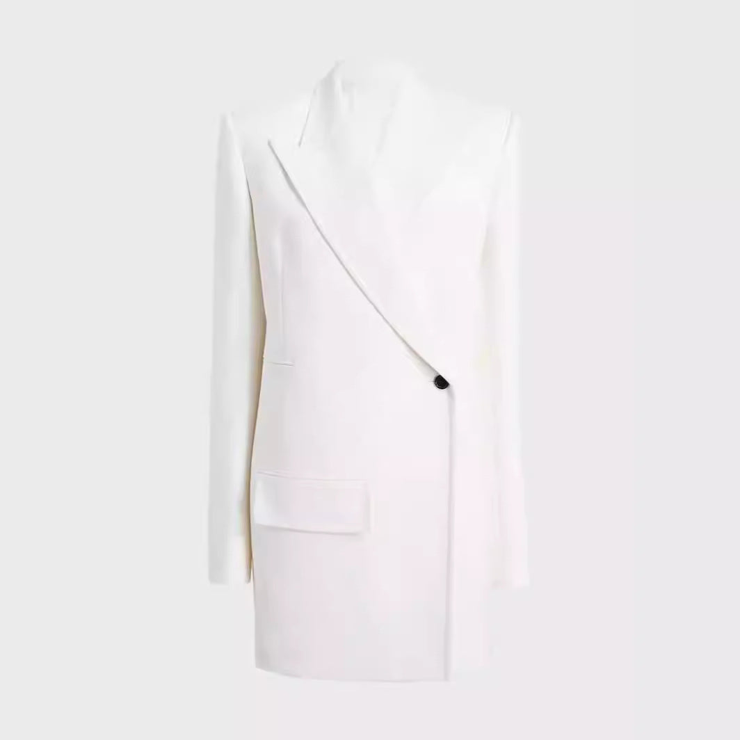 Damen Minimalistischer Longblazer mit asymmetrischer Ein‑Knopf‑Front und cleanem Longline‑Schnitt Echoarchiv