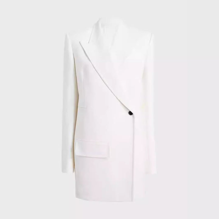 Damen Minimalistischer Longblazer mit asymmetrischer Ein‑Knopf‑Front und cleanem Longline‑Schnitt Echoarchiv