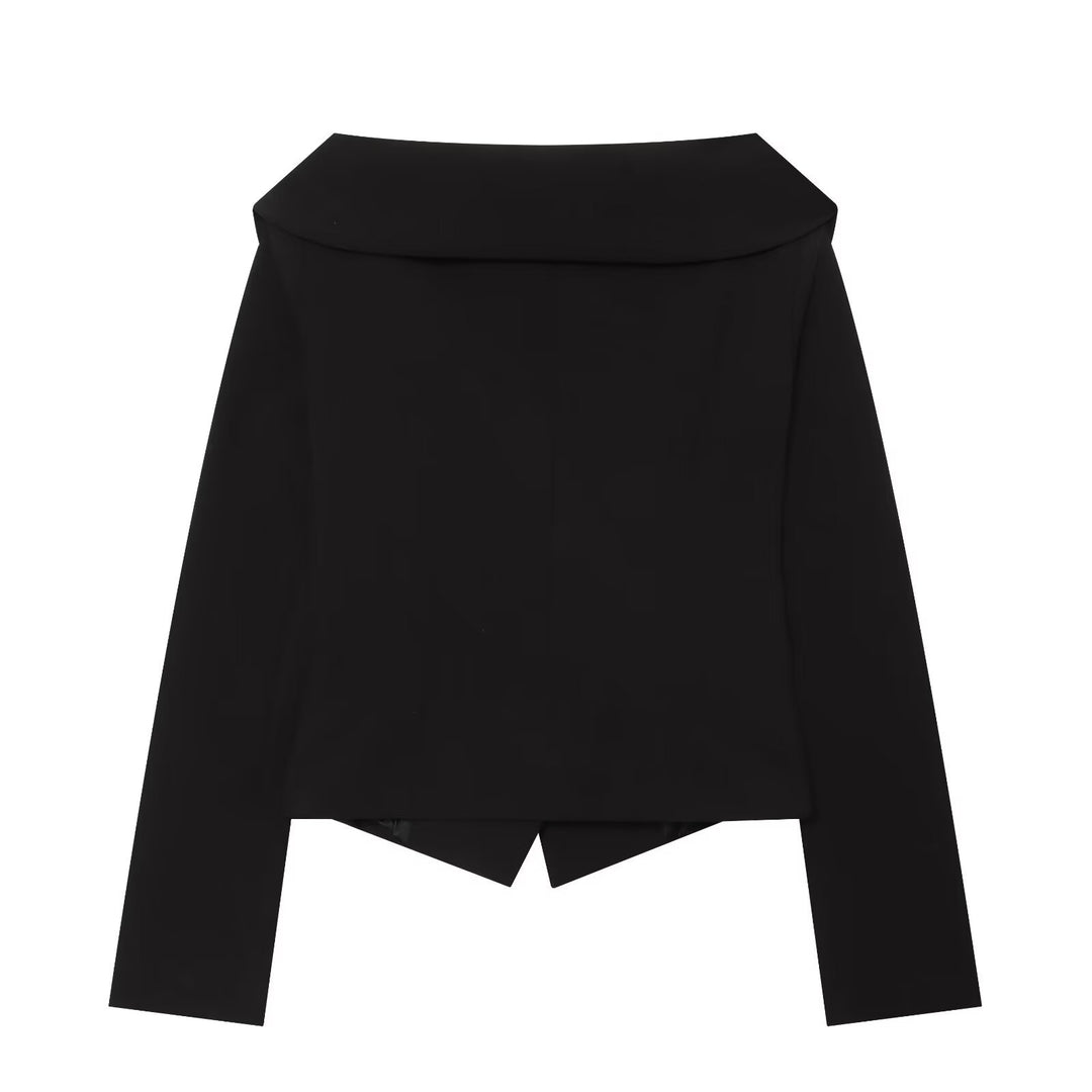 Damen Cropped-Blazer mit weitem Schalkragen und asymmetrischem Saum Echoarchiv