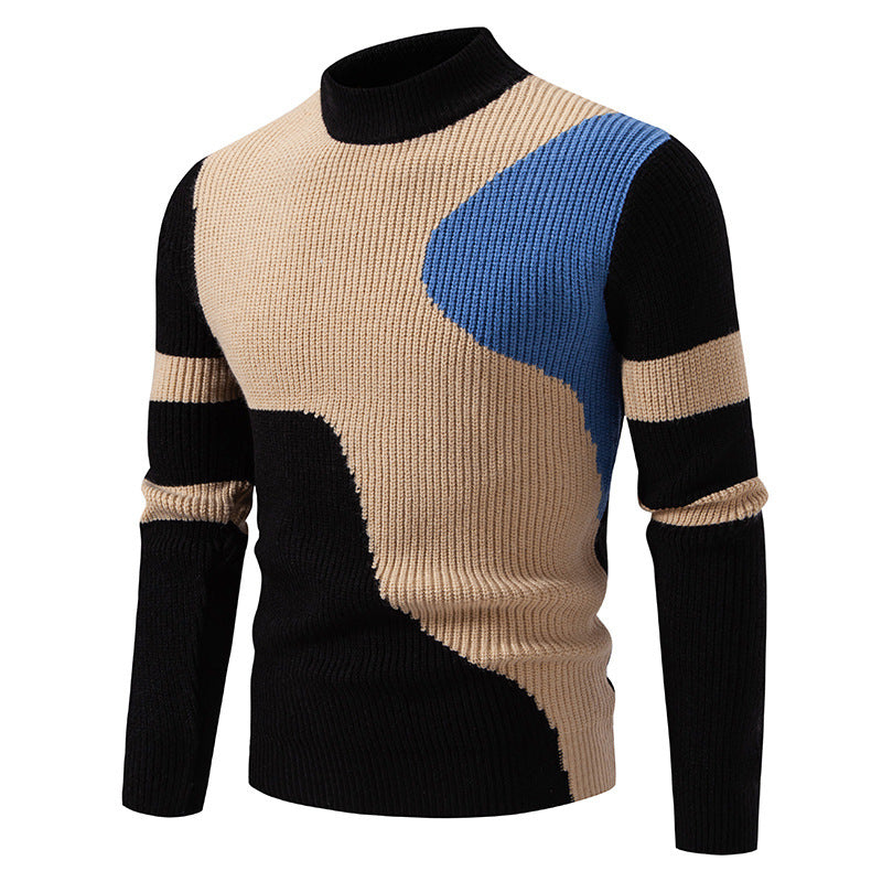 Herren nan gerippter Feinstrickpullover mit Stehkragen und kontrast-Blockdesign Echo Archiv