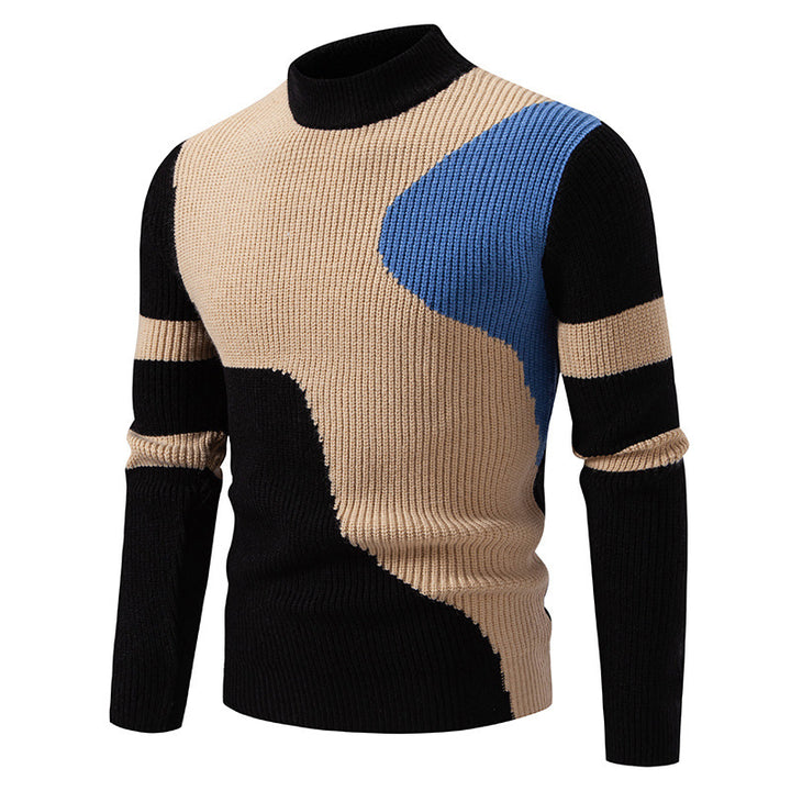 Herren nan gerippter Feinstrickpullover mit Stehkragen und kontrast-Blockdesign Echo Archiv