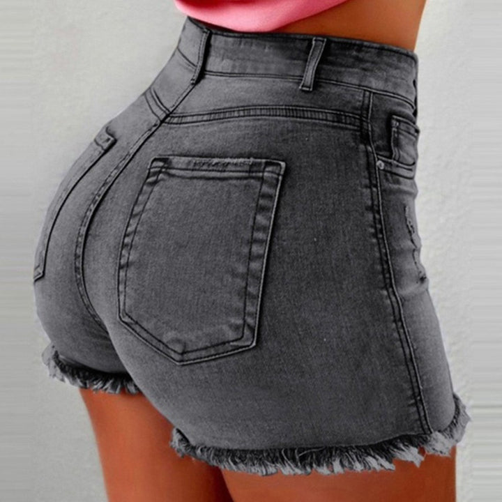 Damen hoch taillierte Denim-Shorts mit fransigem Saum Echo Archiv