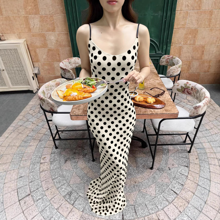 Damen Polka-Dots Maxikleid mit Spaghettiträgern und elegantem Schnitt Echo Archiv
