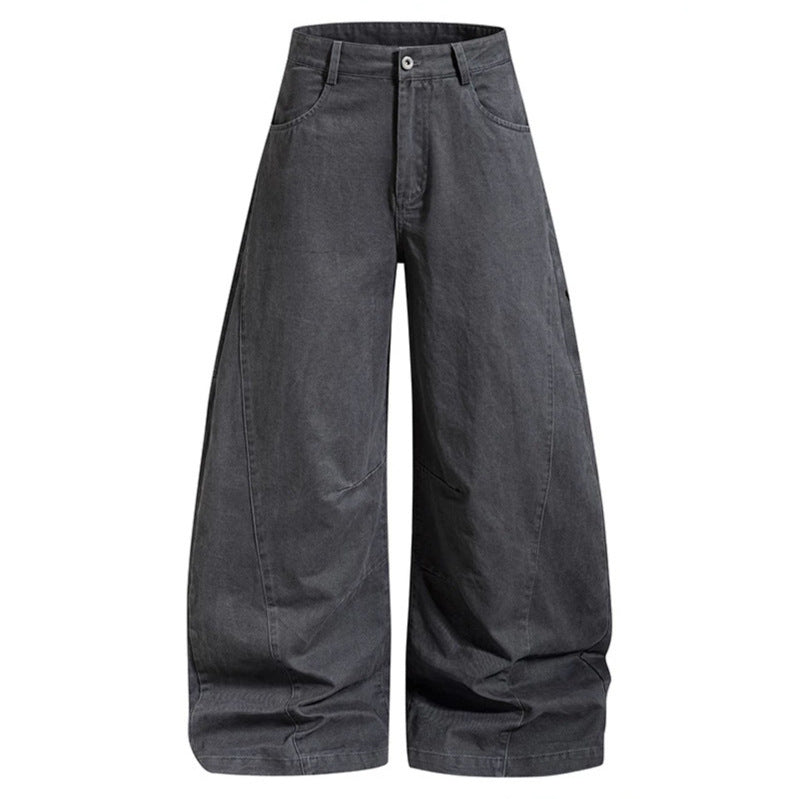 Damen Weite Denim-Palazzo-Hose mit Ballon-Saum und aufgesetzten Logotaschen Echoarchiv