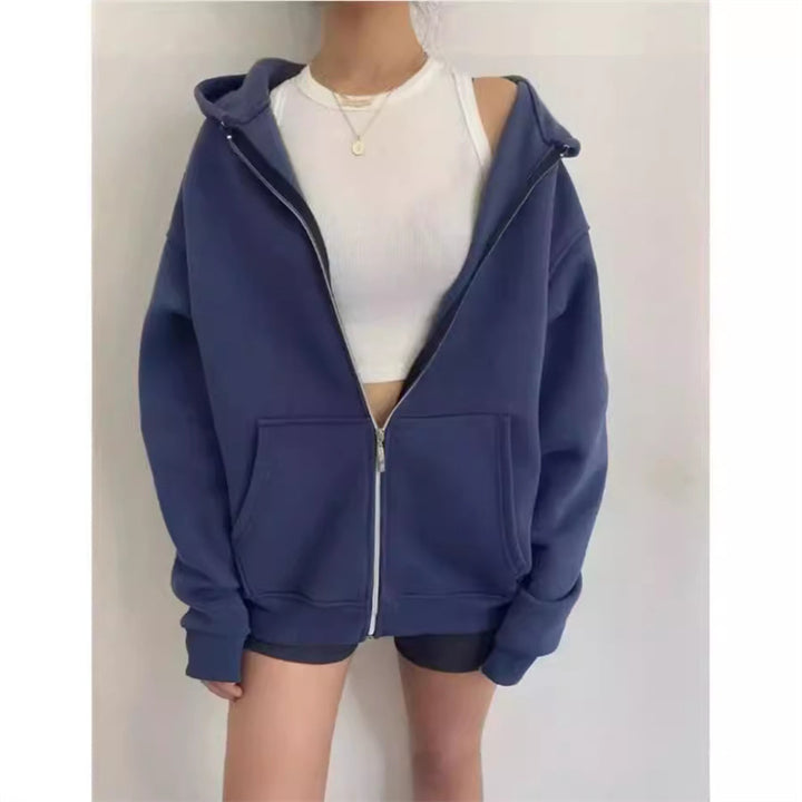Damen nan oversized Zip-Hoodie mit French-Terry Fleece, Kängurutaschen und verlängerten Ärmelbündchen Echo Archiv