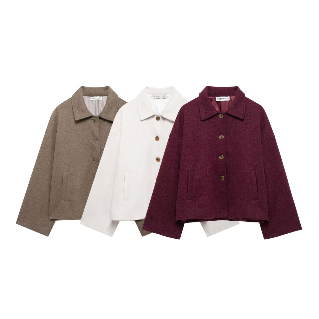Damen nan kurze kastige Wolljacke mit Hemdkragen, durchgehender Knopfleiste und eingesetzten Eingrifftaschen Echo Archiv