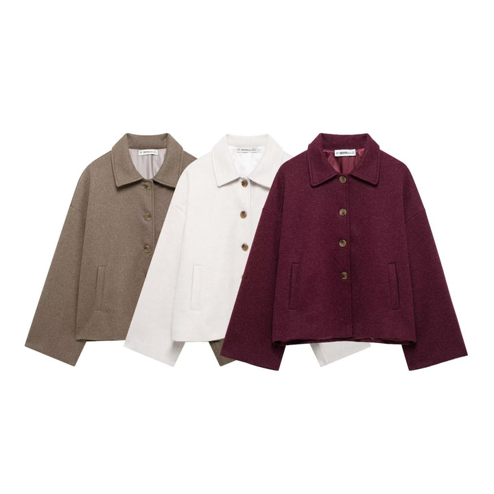 Damen nan kurze kastige Wolljacke mit Hemdkragen, durchgehender Knopfleiste und eingesetzten Eingrifftaschen Echo Archiv