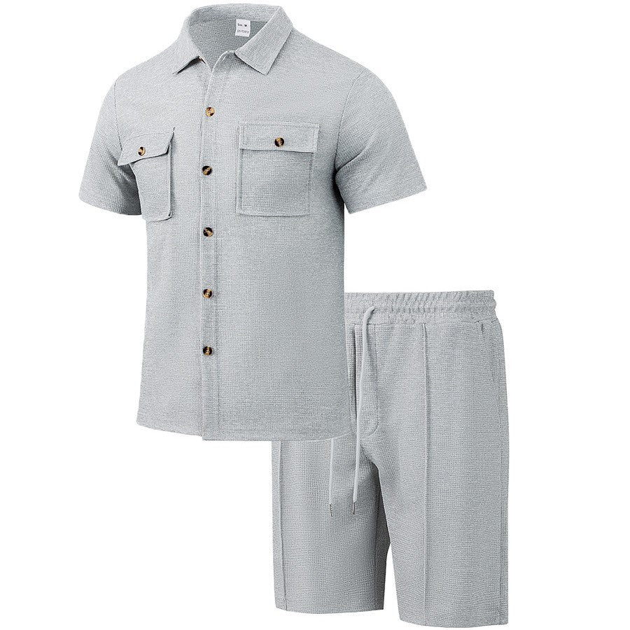 Herren lässiges Kurzarm-Hemd mit seitlichen Taschen und passenden Shorts Echoarchiv