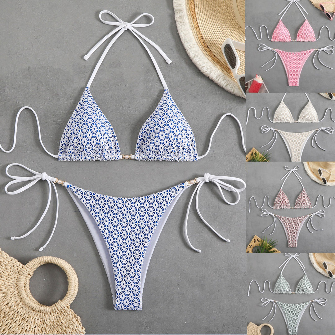 Damen Triangel-Bikini mit filigranem Blumendesign und charmanten Schleifen Echo Archiv