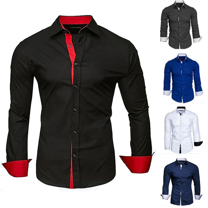 Herren elegantes Langarmhemd mit kontrastierenden Manschetten Echoarchiv