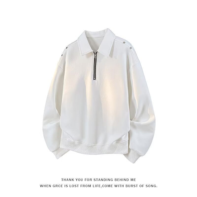 Herren Oversized Sweatshirt mit Reißverschluss-Kragen und Druckknopf-Schulterdetail – Norvane