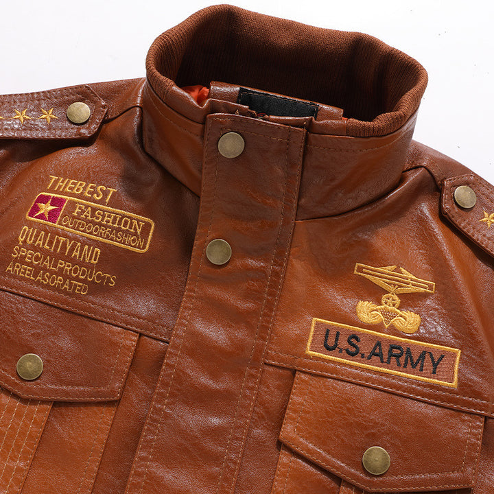 Herren Kunstleder‑Fliegerjacke mit wärmender Thermofütterung und Patch‑Details – Taviero