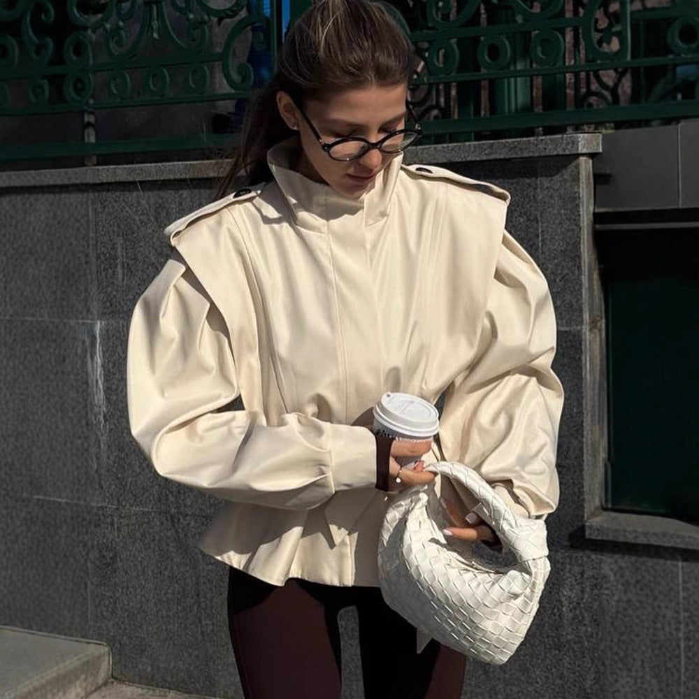 Damen Taillierte Peplumjacke mit Bindegürtel und voluminösen Ärmeln Echoarchiv