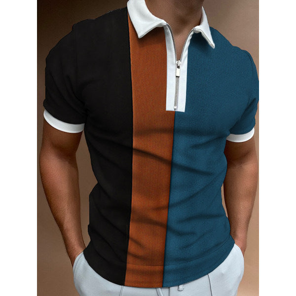 Herren Kurzarm Poloshirt mit modernem Reißverschluss und kontrastierenden Akzenten Echoarchiv
